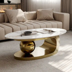 51 Modern Pandora Oval Coffee Table with Glossy Sintered stone top, Luxury Coffee Table, Stainless Steel Legs for Livingroom