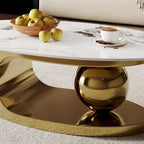 51 Modern Pandora Oval Coffee Table with Glossy Sintered stone top, Luxury Coffee Table, Stainless Steel Legs for Livingroom