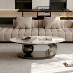 51 Modern Pandora Oval Coffee Table with Glossy Sintered stone top, Luxury Coffee Table, Stainless Steel Legs for Livingroom