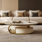 51 Modern Pandora Oval Coffee Table with Glossy Sintered stone top, Luxury Coffee Table, Stainless Steel Legs for Livingroom