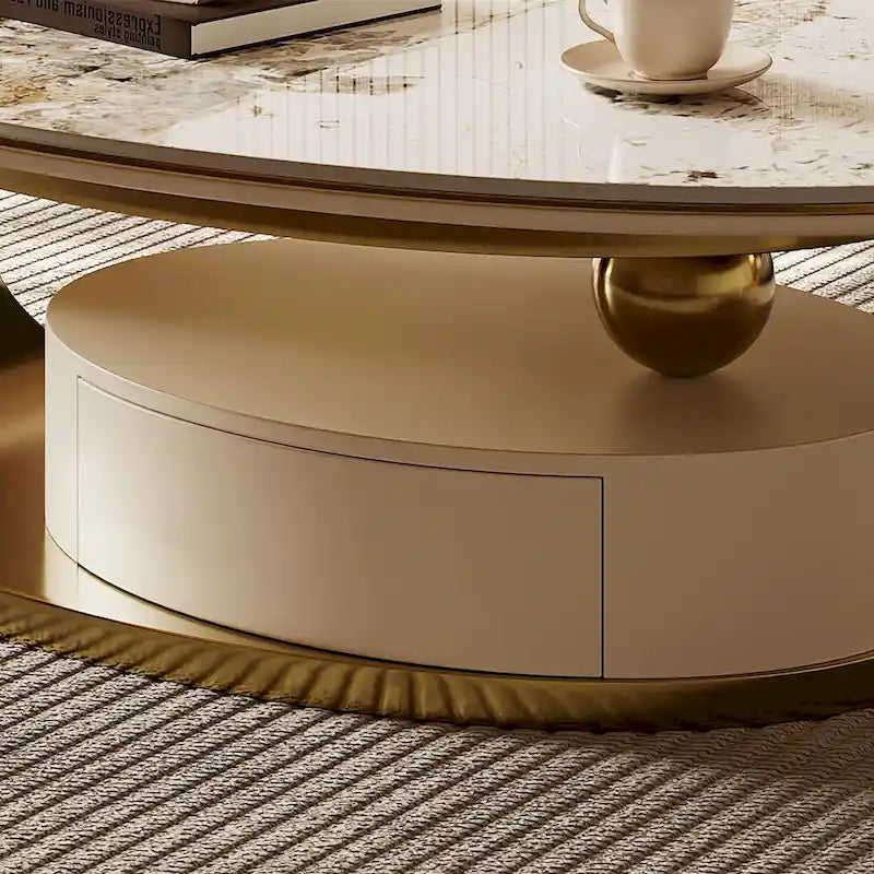 51 Modern Pandora Oval Coffee Table with Glossy Sintered stone top, Luxury Coffee Table, Stainless Steel Legs for Livingroom