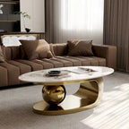 51 Modern Pandora Oval Coffee Table with Glossy Sintered stone top, Luxury Coffee Table, Stainless Steel Legs for Livingroom