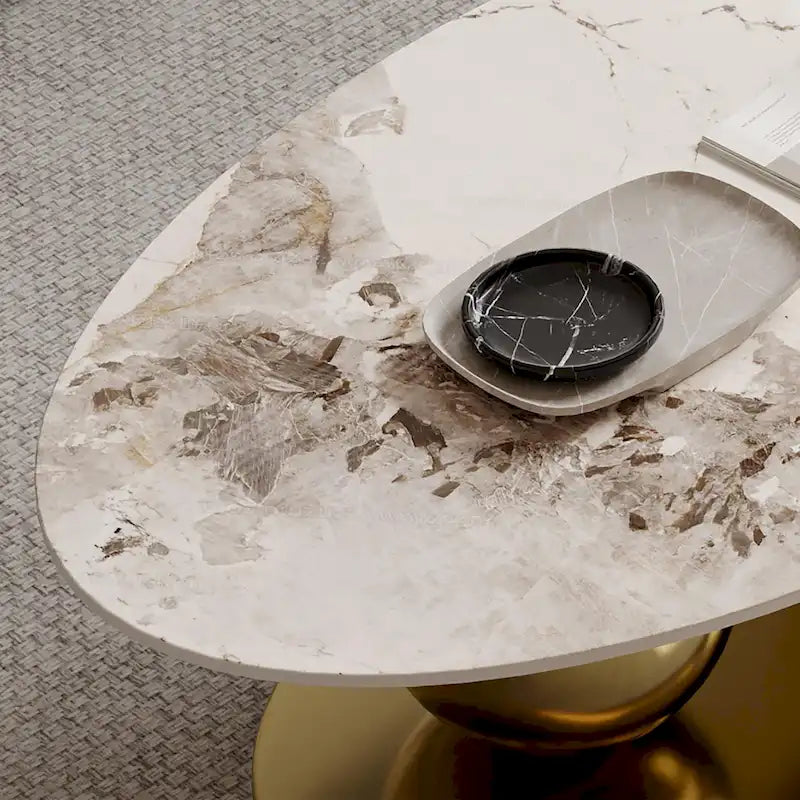 51 Modern Pandora Oval Coffee Table with Glossy Sintered stone top, Luxury Coffee Table, Stainless Steel Legs for Livingroom