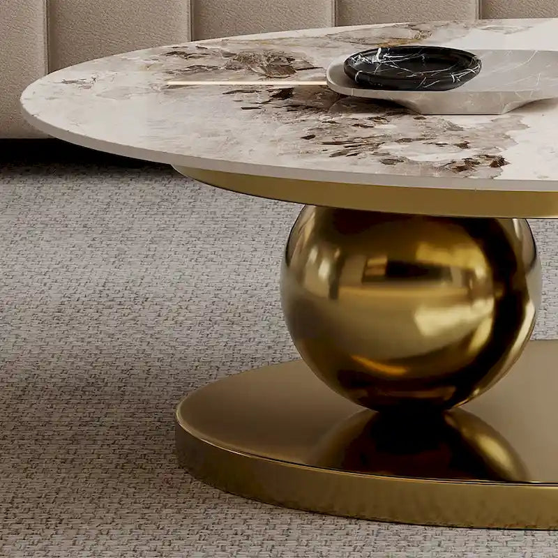 51 Modern Pandora Oval Coffee Table with Glossy Sintered stone top, Luxury Coffee Table, Stainless Steel Legs for Livingroom