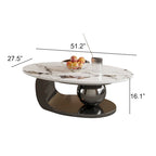51 Modern Pandora Oval Coffee Table with Glossy Sintered stone top, Luxury Coffee Table, Stainless Steel Legs for Livingroom