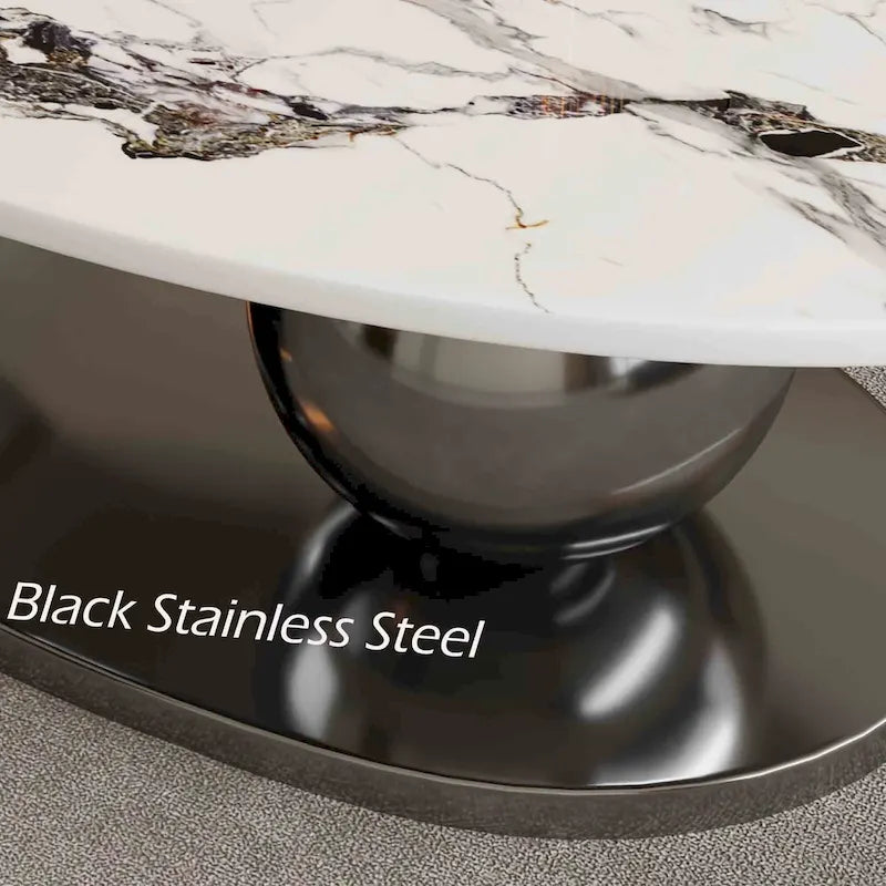 51 Modern Pandora Oval Coffee Table with Glossy Sintered stone top, Luxury Coffee Table, Stainless Steel Legs for Livingroom
