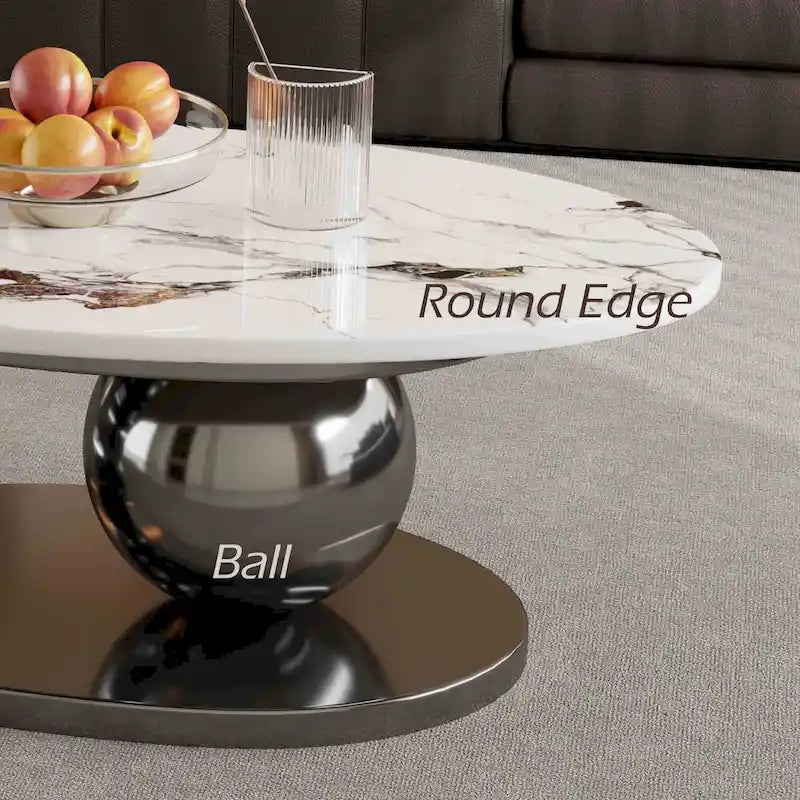 51 Modern Pandora Oval Coffee Table with Glossy Sintered stone top, Luxury Coffee Table, Stainless Steel Legs for Livingroom