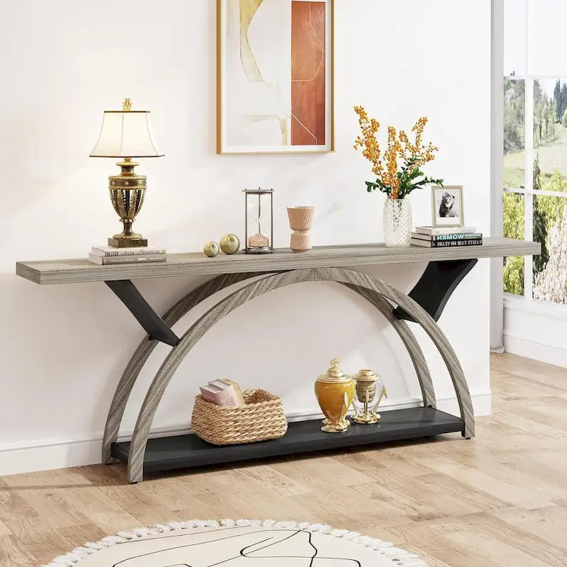 Narrow Long Console Table Sofa Table with Half Moon Frame