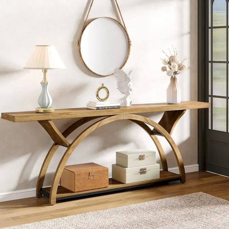 Narrow Long Console Table Sofa Table with Half Moon Frame
