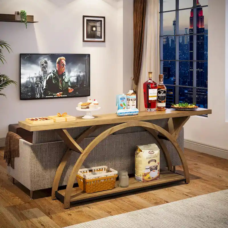 Narrow Long Console Table Sofa Table with Half Moon Frame
