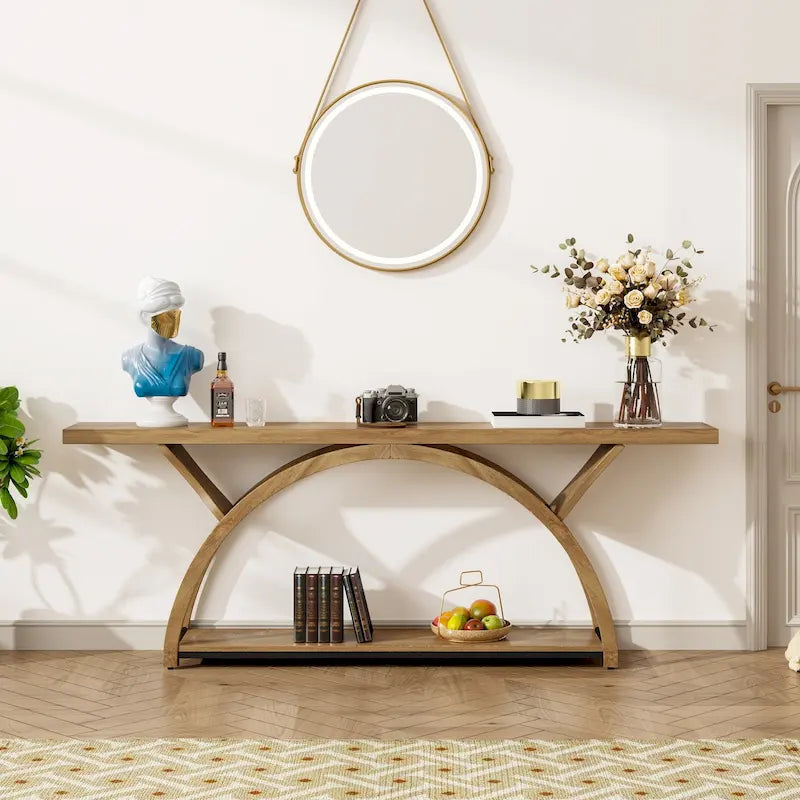 Narrow Long Console Table Sofa Table with Half Moon Frame