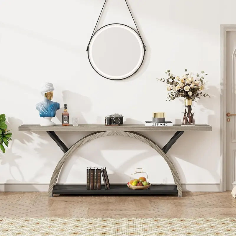 Narrow Long Console Table Sofa Table with Half Moon Frame
