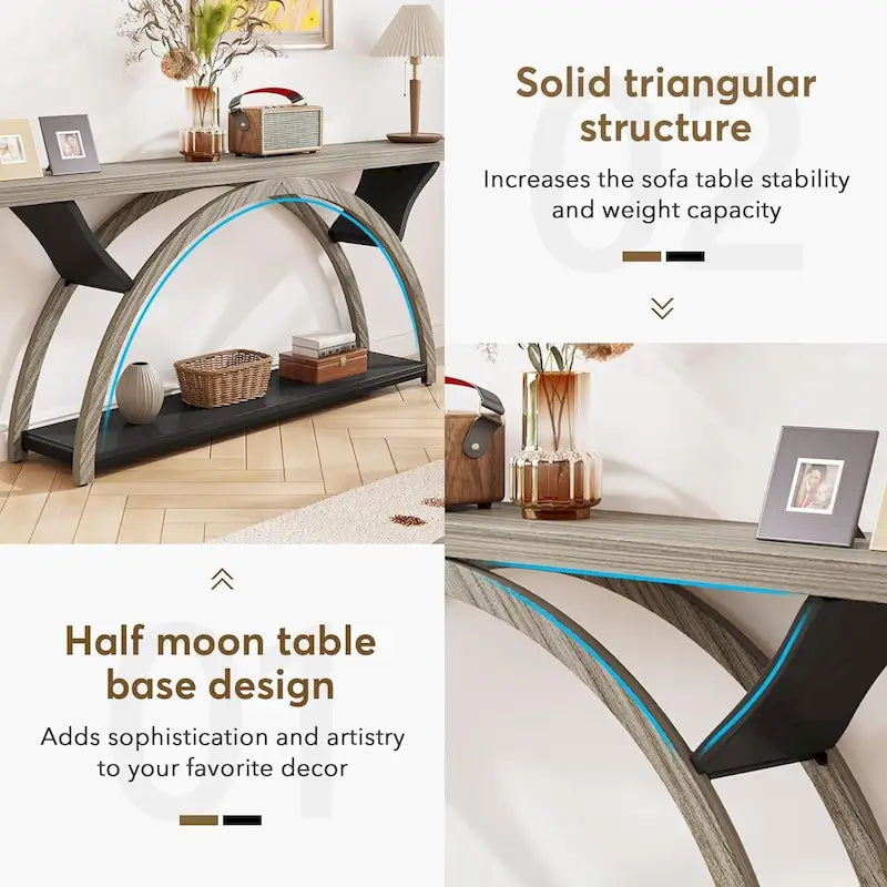 Narrow Long Console Table Sofa Table with Half Moon Frame