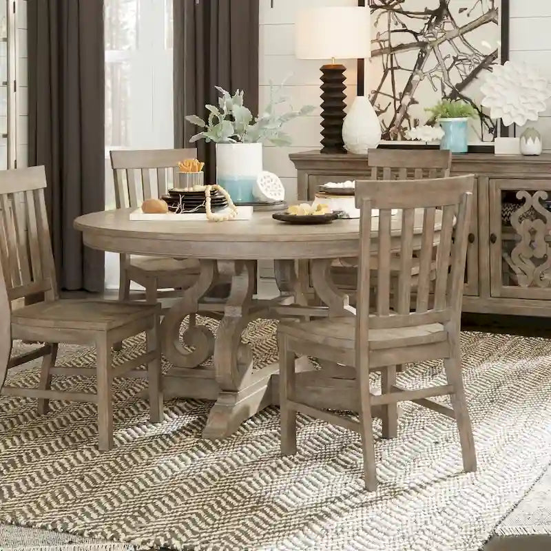 The Gray Barn Manderley Traditional Dovetail Grey 60-inch Round Dining Table - dove tail grey
