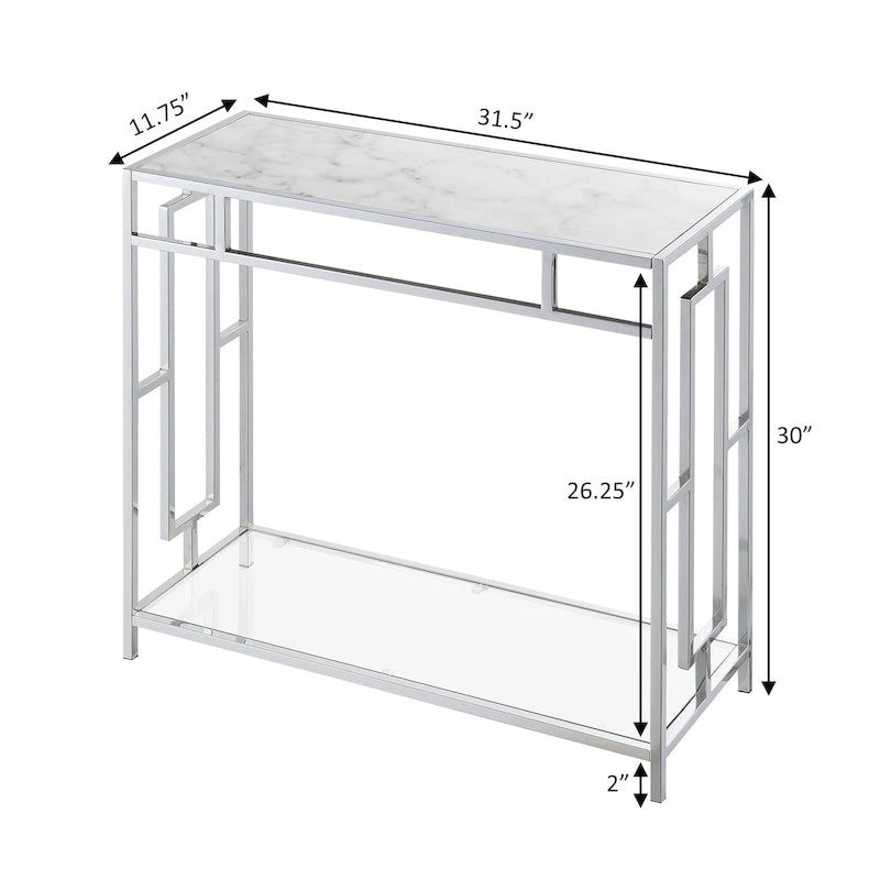 Convenience Concepts Town Square Chrome Faux Marble Glass Hall Table with Shelf