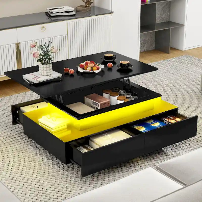 Moasis Modern Coffee Table with Storage High Glossy LED for Living Room