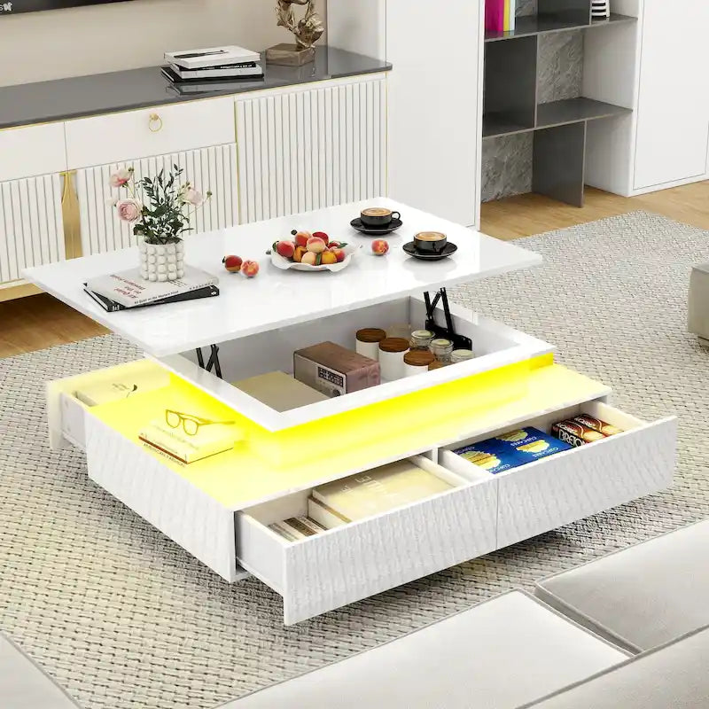 Moasis Modern Coffee Table with Storage High Glossy LED for Living Room