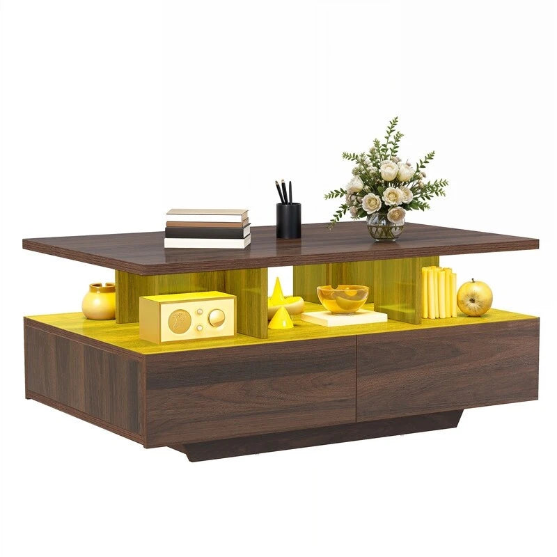 Moasis Modern Coffee Table with Storage High Glossy LED for Living Room