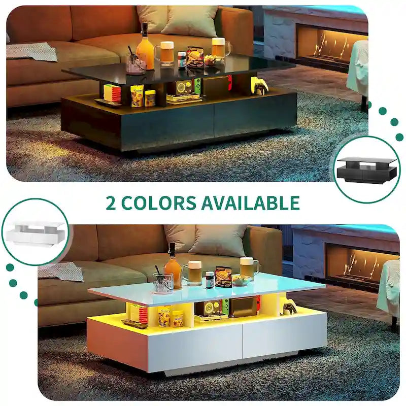 Moasis Modern Coffee Table with Storage High Glossy LED for Living Room