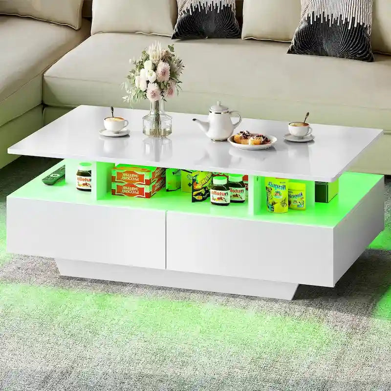 Moasis Modern Coffee Table with Storage High Glossy LED for Living Room