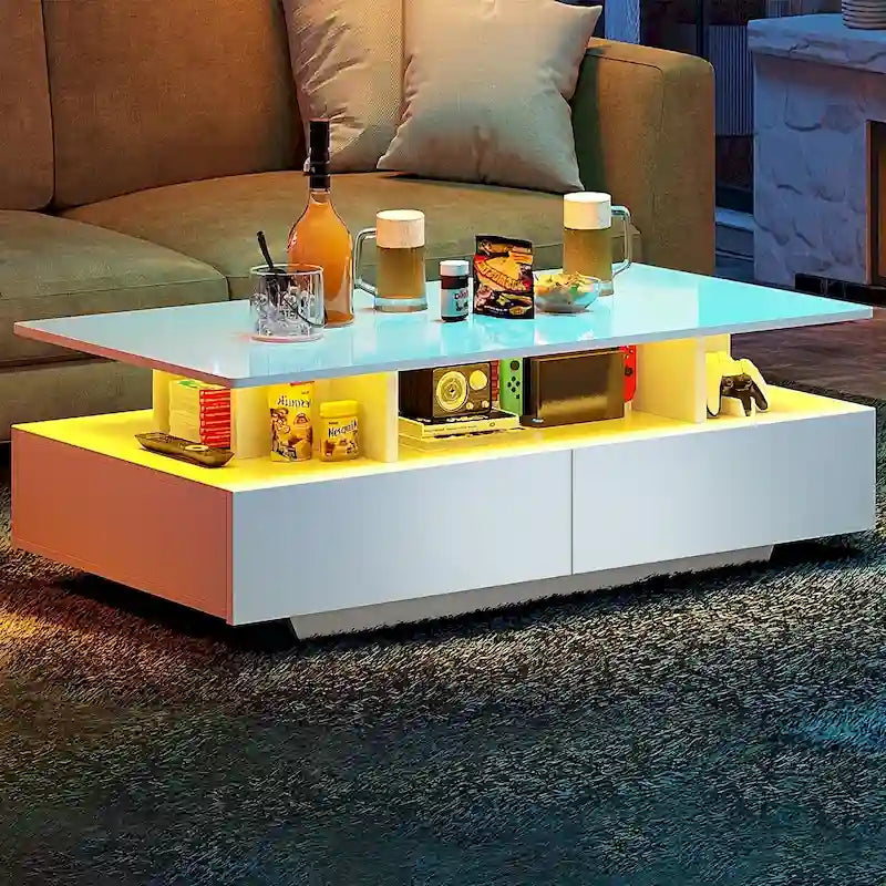 Moasis Modern Coffee Table with Storage High Glossy LED for Living Room