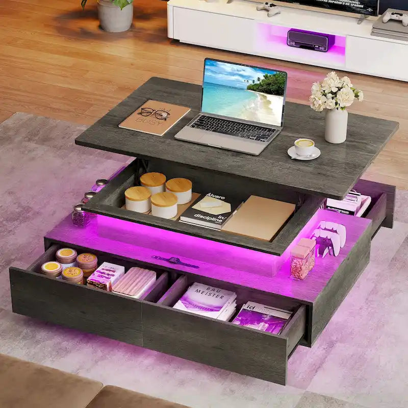 Moasis Modern Coffee Table with Storage High Glossy LED for Living Room