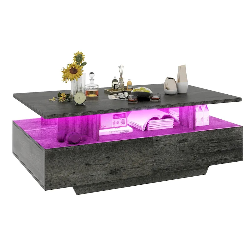 Moasis Modern Coffee Table with Storage High Glossy LED for Living Room