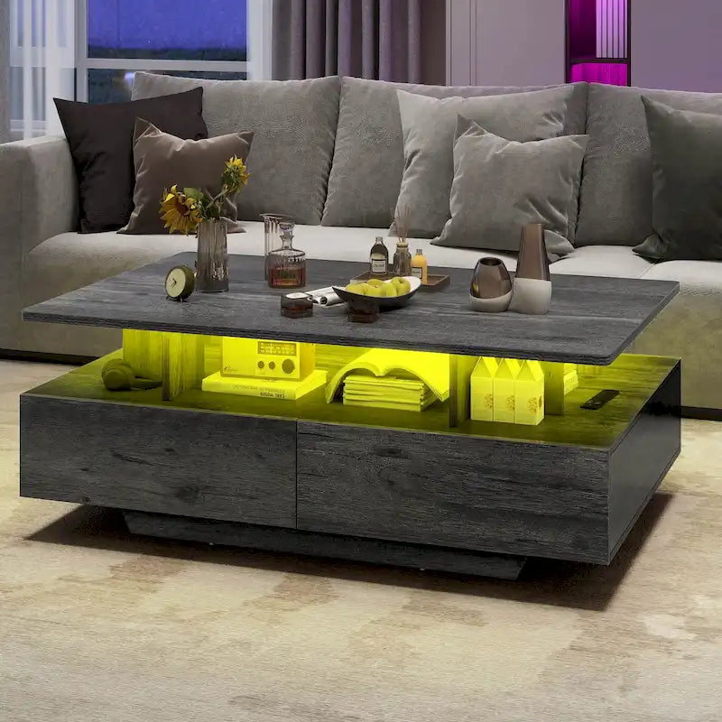 Moasis Modern Coffee Table with Storage High Glossy LED for Living Room