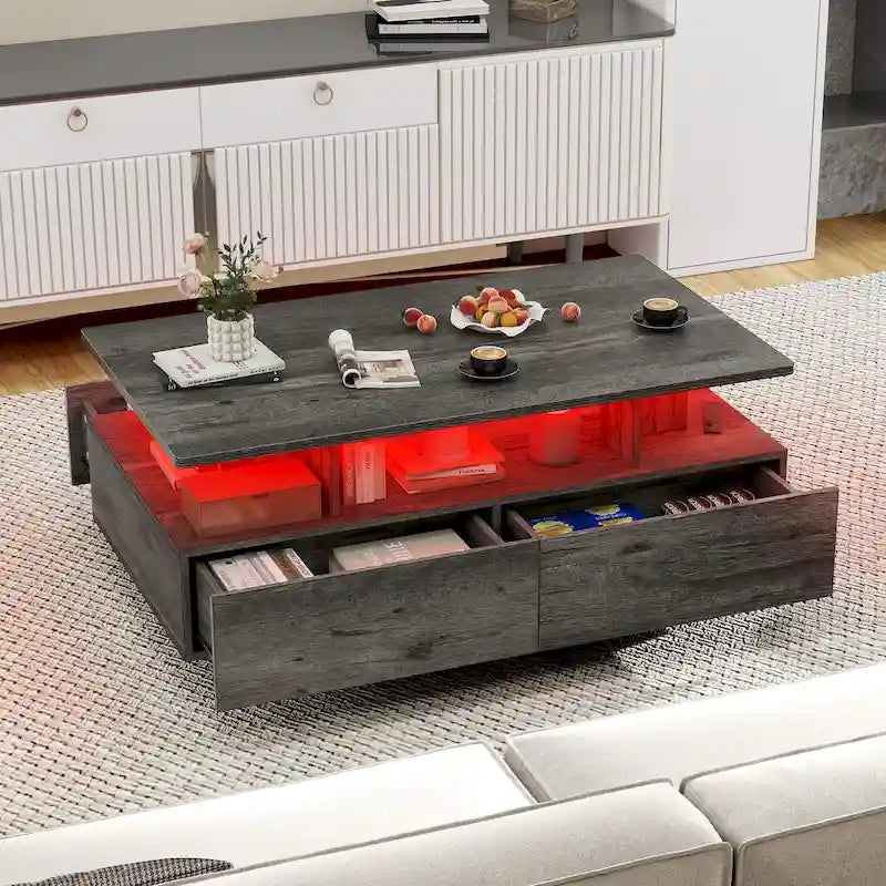 Moasis Modern Coffee Table with Storage High Glossy LED for Living Room
