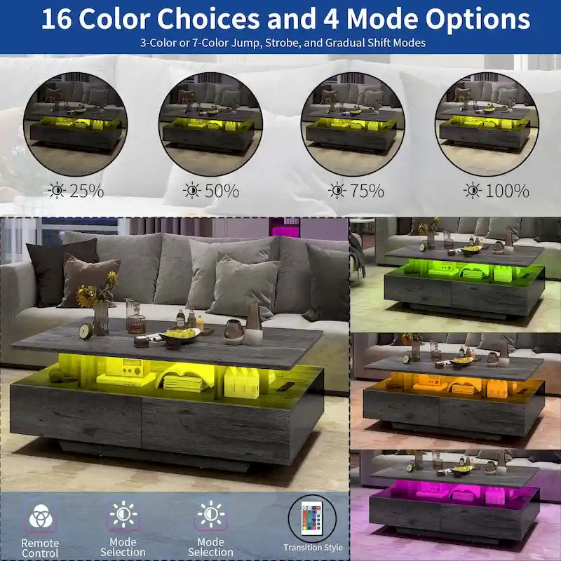 Moasis Modern Coffee Table with Storage High Glossy LED for Living Room