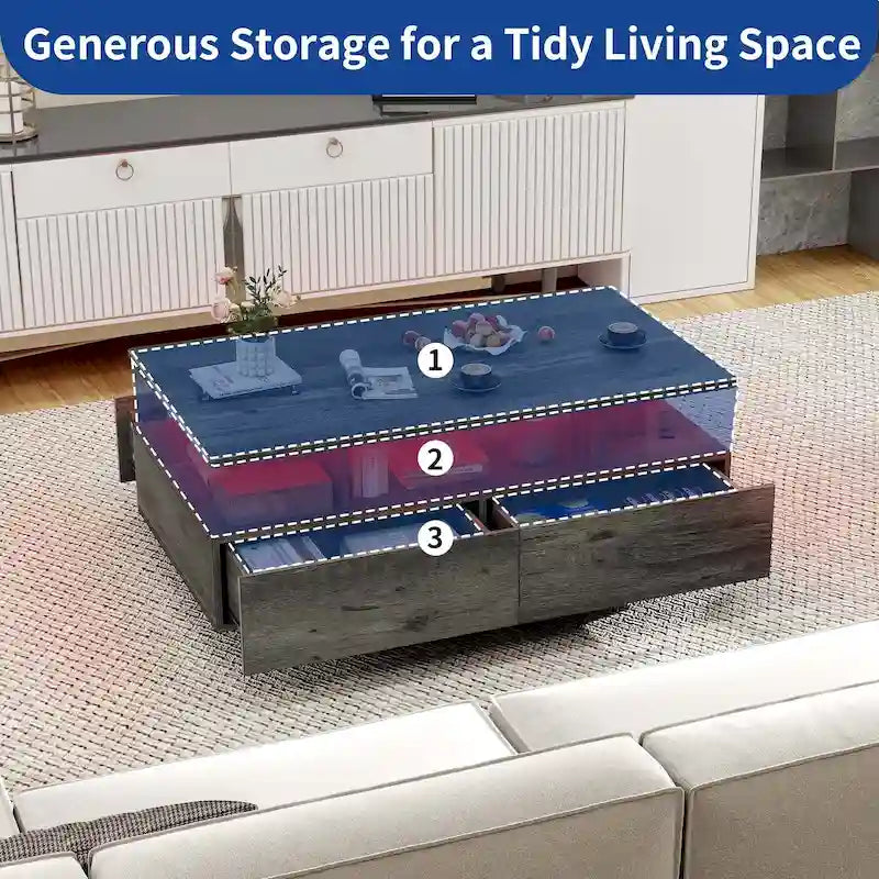 Moasis Modern Coffee Table with Storage High Glossy LED for Living Room