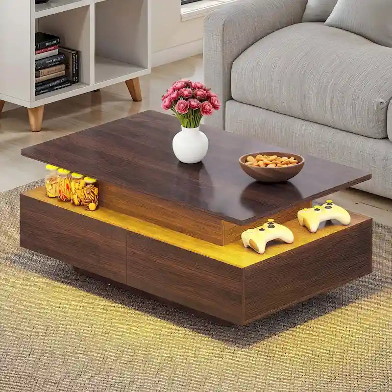 Moasis Modern Coffee Table with Storage High Glossy LED for Living Room