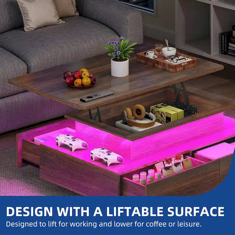 Moasis Modern Coffee Table with Storage High Glossy LED for Living Room
