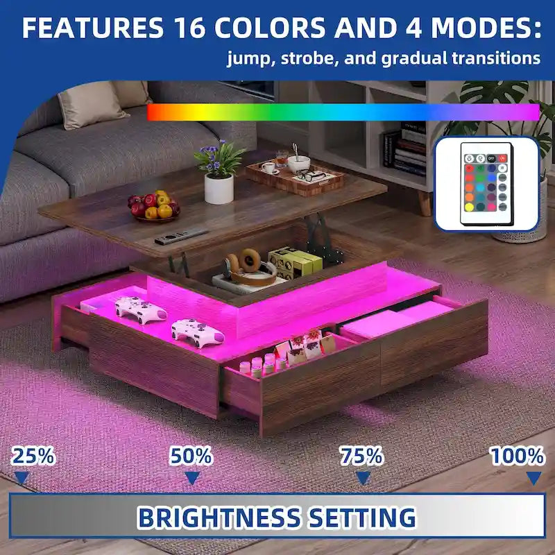 Moasis Modern Coffee Table with Storage High Glossy LED for Living Room