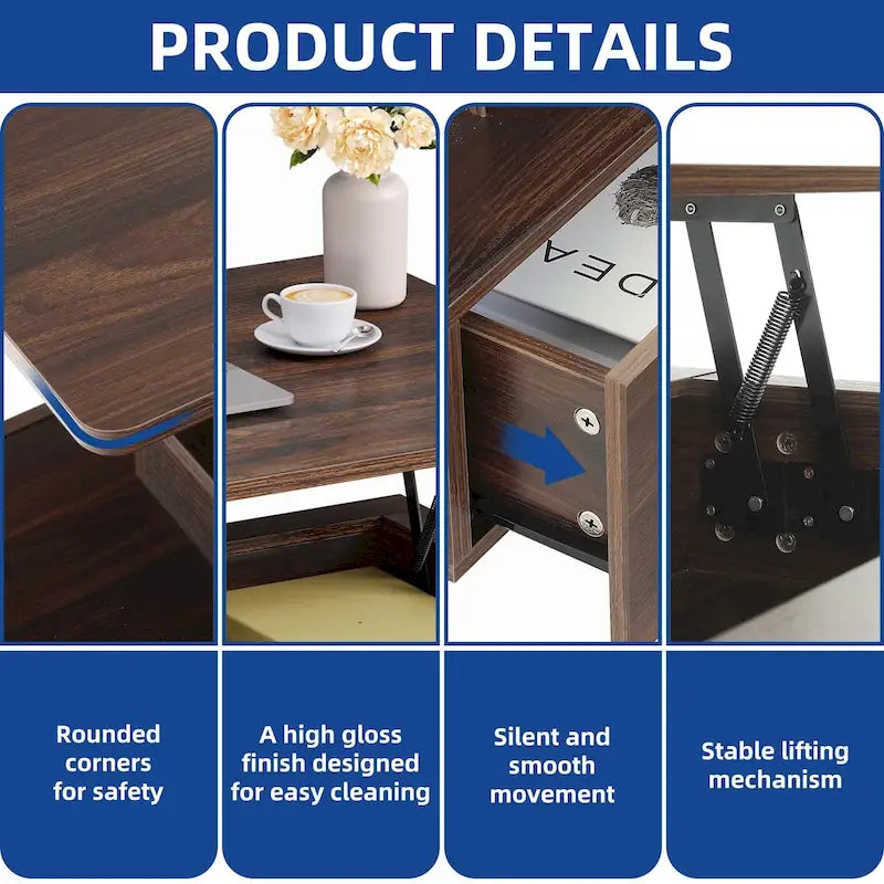 Moasis Modern Coffee Table with Storage High Glossy LED for Living Room