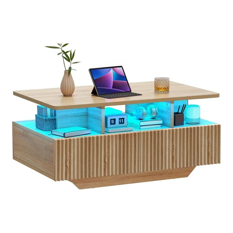 Moasis Modern Coffee Table with Storage High Glossy LED for Living Room