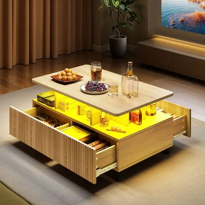 Moasis Modern Coffee Table with Storage High Glossy LED for Living Room