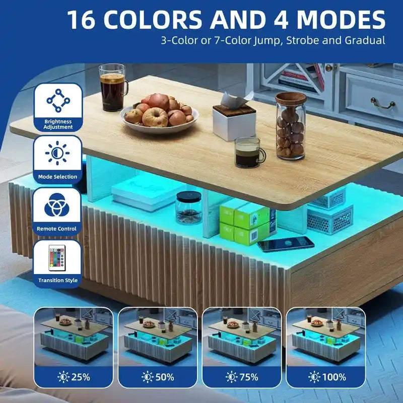 Moasis Modern Coffee Table with Storage High Glossy LED for Living Room