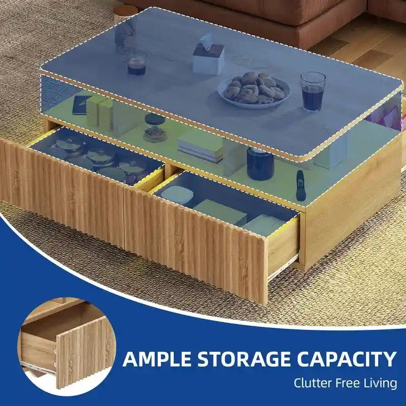 Moasis Modern Coffee Table with Storage High Glossy LED for Living Room