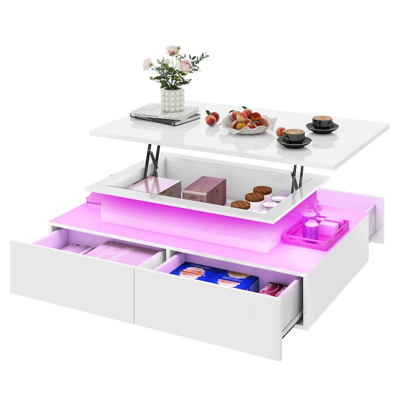 Moasis Modern Coffee Table with Storage High Glossy LED for Living Room