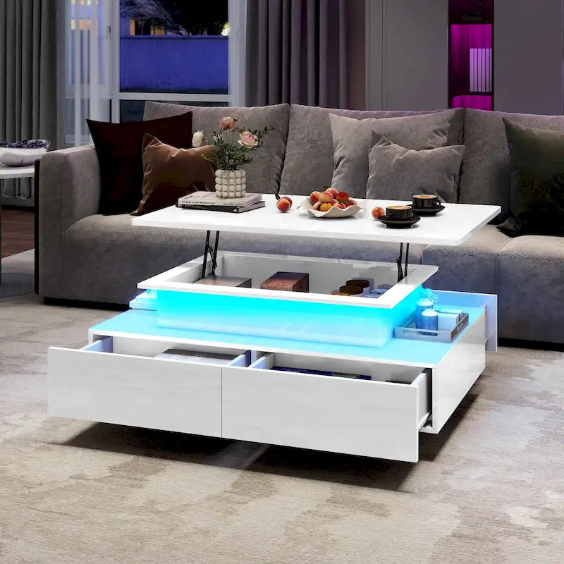 Moasis Modern Coffee Table with Storage High Glossy LED for Living Room