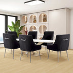 SEYNAR Modern Velvet Pleated Finish Back Dining Chair Set of 6 with Rear Handle