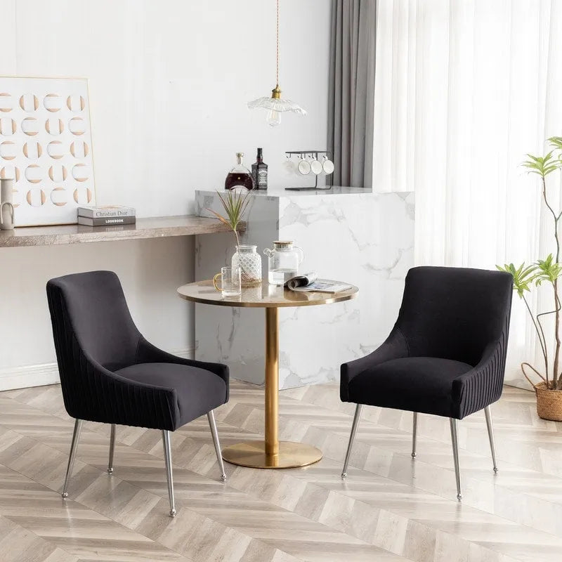 SEYNAR Modern Velvet Pleated Finish Back Dining Chair Set of 6 with Rear Handle