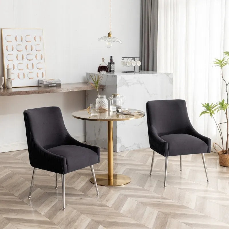 SEYNAR Modern Velvet Pleated Finish Back Dining Chair Set of 6 with Rear Handle