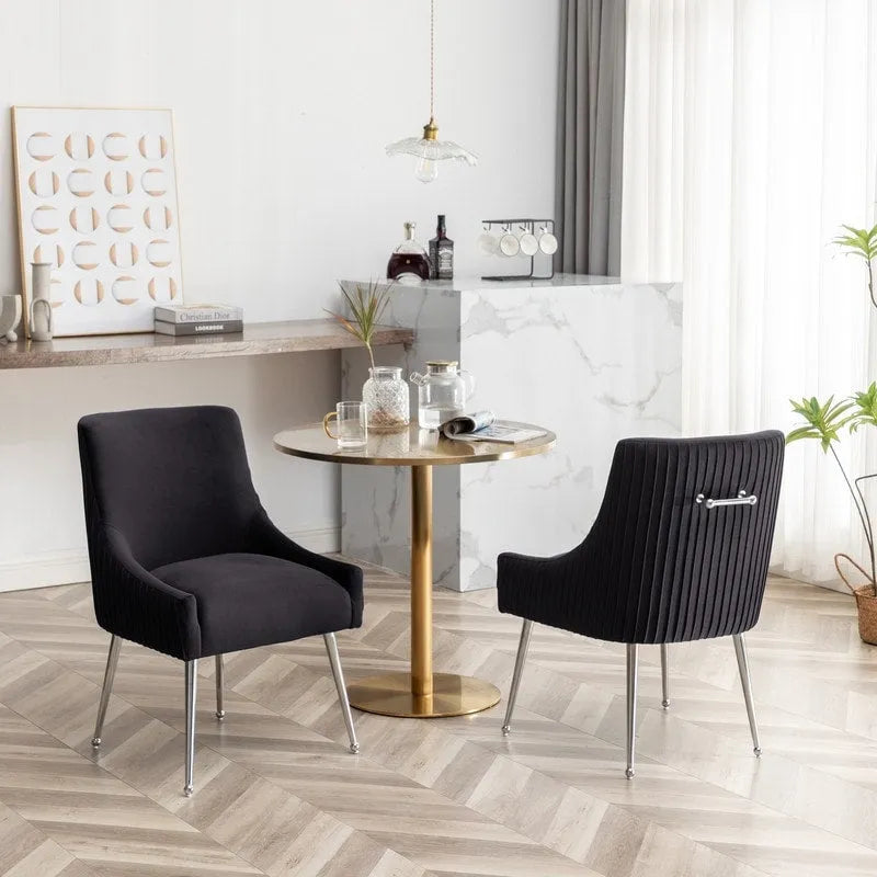 SEYNAR Modern Velvet Pleated Finish Back Dining Chair Set of 6 with Rear Handle