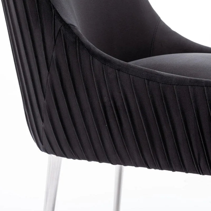 SEYNAR Modern Velvet Pleated Finish Back Dining Chair Set of 6 with Rear Handle