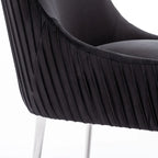 SEYNAR Modern Velvet Pleated Finish Back Dining Chair Set of 6 with Rear Handle