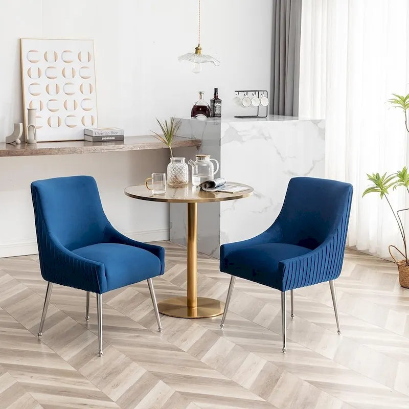 SEYNAR Modern Velvet Pleated Finish Back Dining Chair Set of 6 with Rear Handle