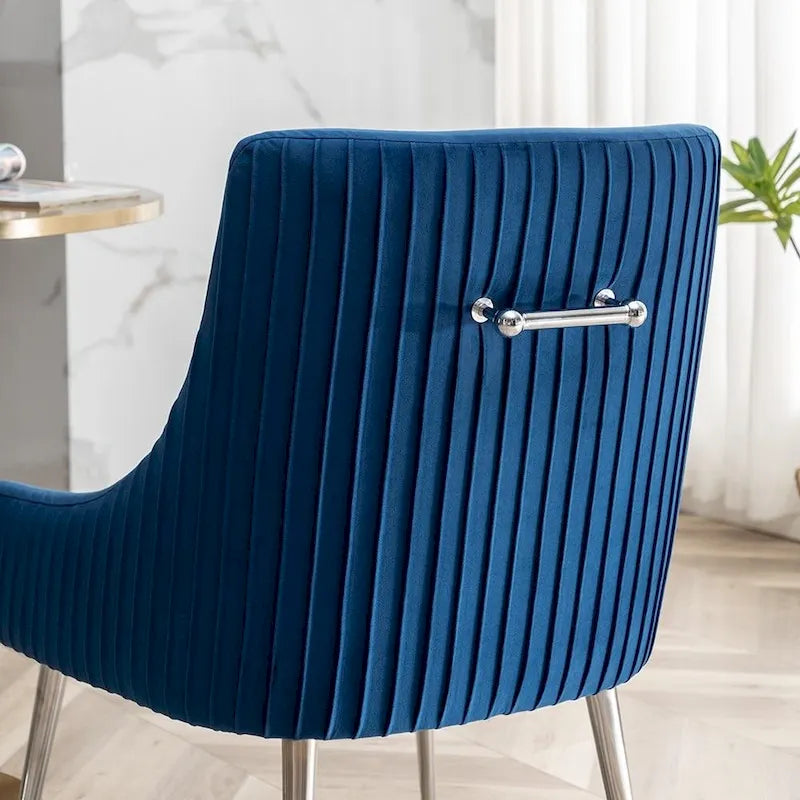 SEYNAR Modern Velvet Pleated Finish Back Dining Chair Set of 6 with Rear Handle