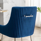 SEYNAR Modern Velvet Pleated Finish Back Dining Chair Set of 6 with Rear Handle